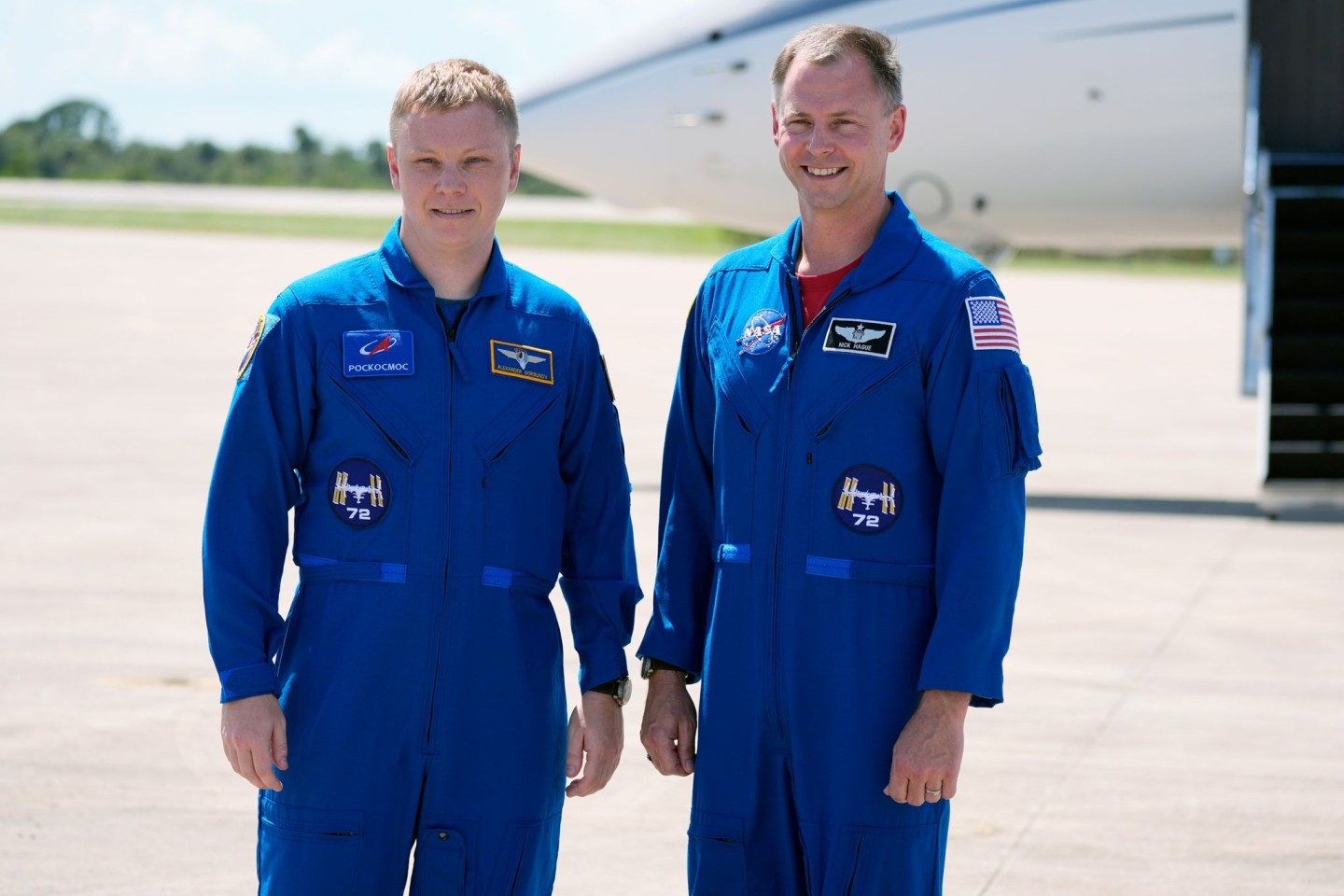 Sollen bis Anfang 2025 auf der ISS bleiben: Aleksandr Gorbunov (l) und Nick Hague.